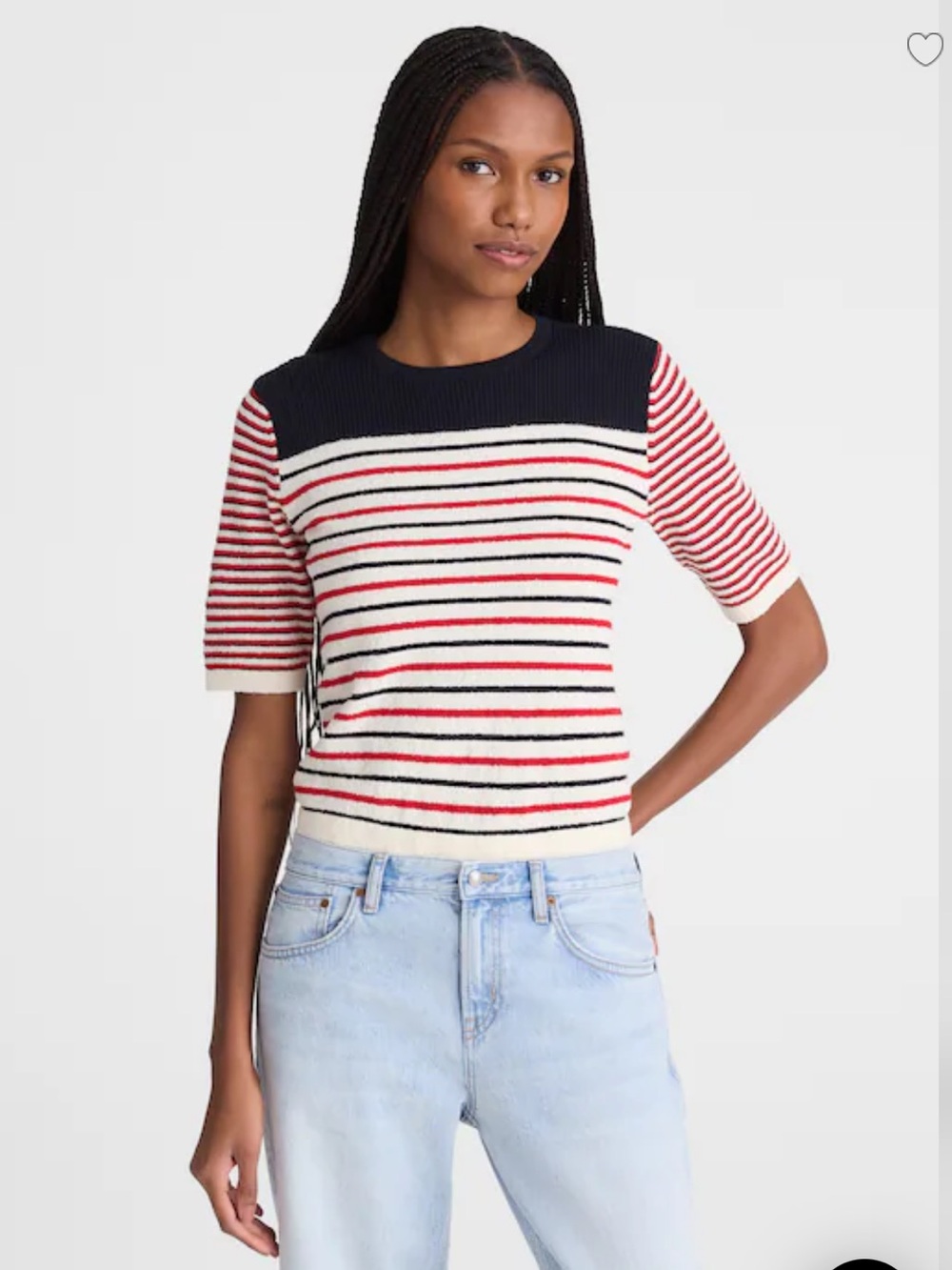 Madewell Bouclé-Knit Sweater Tee- Red And Navy Multi Stripe
